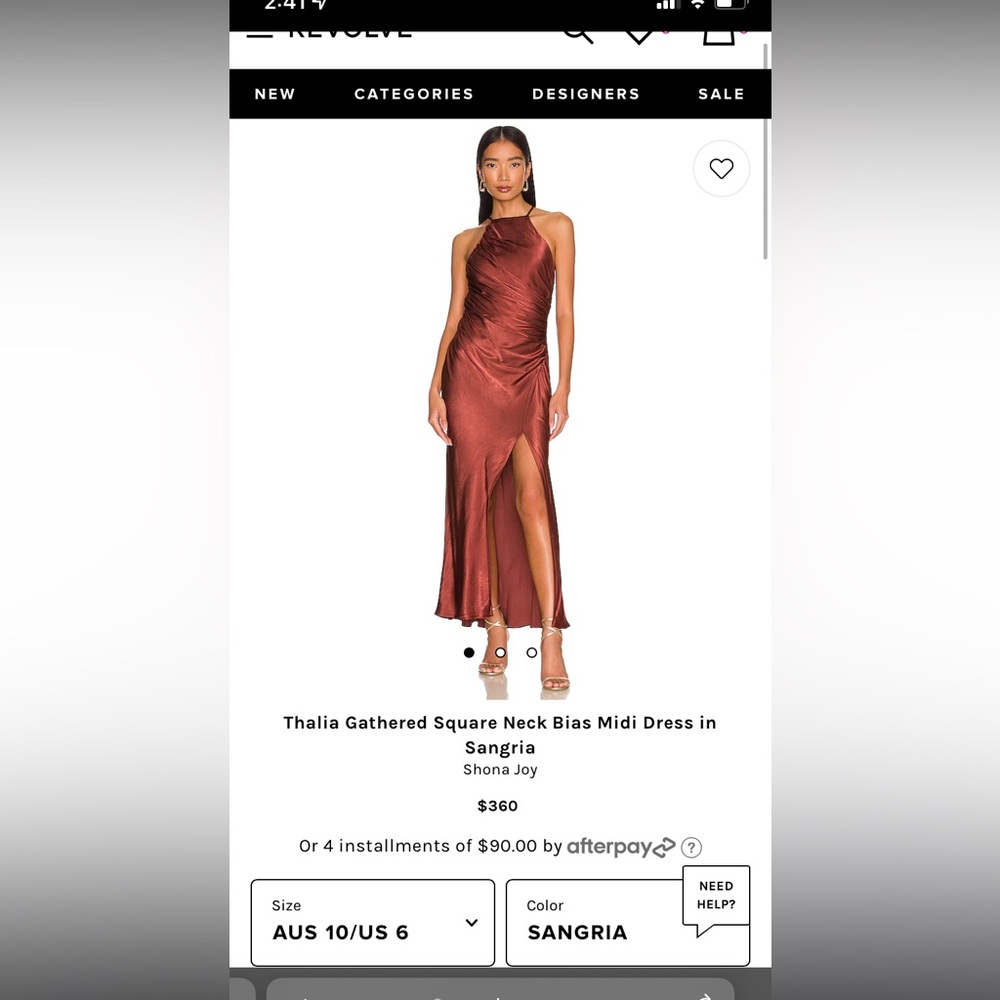 Shona Joy Midi dress. Sangria color. US 6, Au 10. NWT